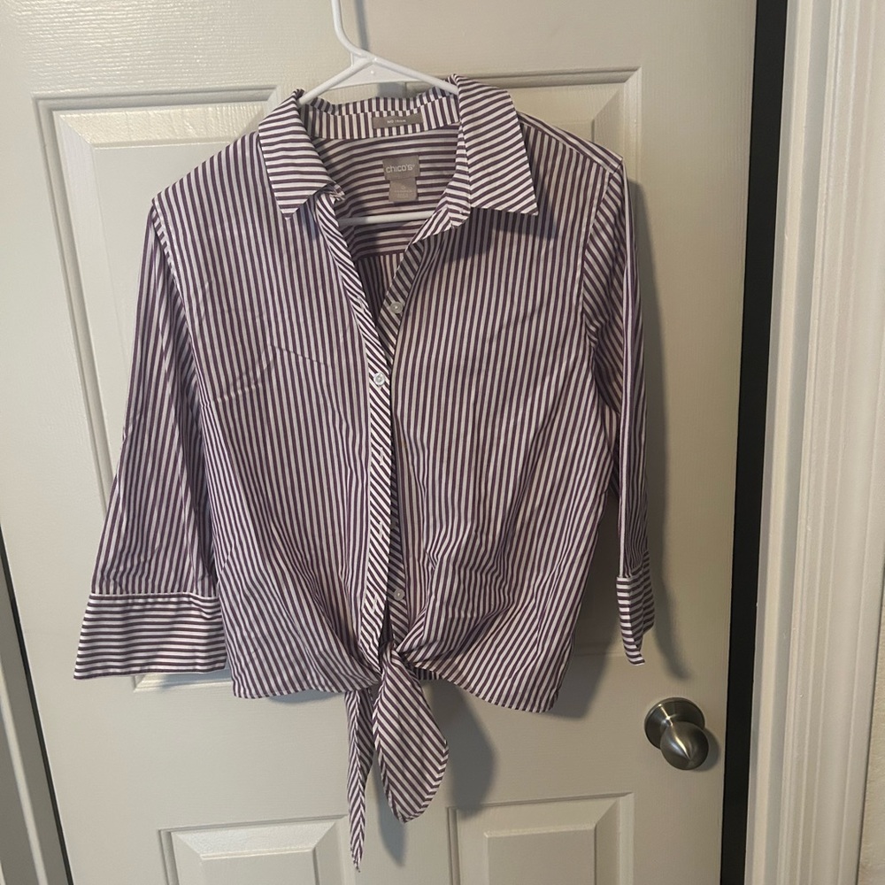 Chicos Purple Striped Button-Up Blouse